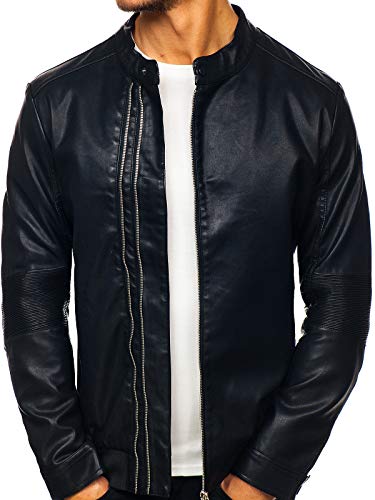 BOLF Herren Lederjacke Kunstlederjacke Bikerjacke Übergangsjacke Steppjacke Motorradjacke Pilotenjacke Fliegerjacke Bomberjacke Kapuze Stehkragen Casual Style J.Boyz 1073 Schwarz M [4D4] von BOLF