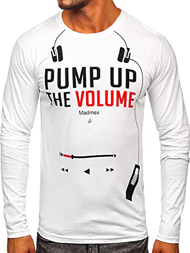 BOLF Herren Longsleeve Sweatshirt Pullover Sweater Pulli Langarmshirt Figurbetont Freizeit Sport Fitness Outdoor Basic Casual Style 1219 Weiss XL [1A1] von BOLF