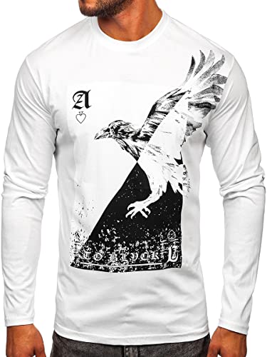 BOLF Herren Longsleeve Sweatshirt Pullover Sweater Pulli Langarmshirt Figurbetont Freizeit Sport Fitness Outdoor Basic Casual Style 146741 Weiß L [3C3] von BOLF