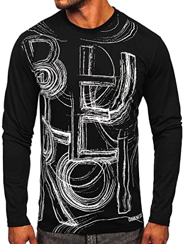 BOLF Herren Longsleeve Sweatshirt Pullover Sweater Pulli Langarmshirt Figurbetont Freizeit Sport Fitness Outdoor Basic Casual Style 146743 Schwarz M [3C3] von BOLF