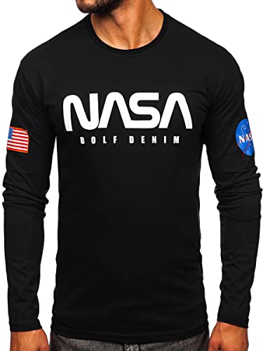 BOLF Herren Longsleeve Sweatshirt Pullover Sweater Pulli Langarmshirt Figurbetont Freizeit Sport Fitness Outdoor Basic Casual Style 146748 Schwarz L [3C3] von BOLF