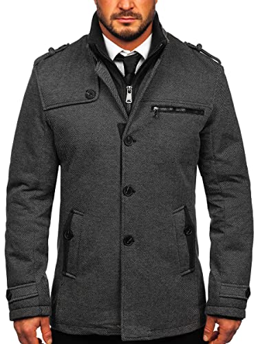BOLF Herren Mantel Kurzmantel Wintermantel Winter Jacket Business Freizeit Reverskragen Herbst Jacke Mittellang Trenchcoat Outdoor Style 2128 Grau M [4D4] von BOLF