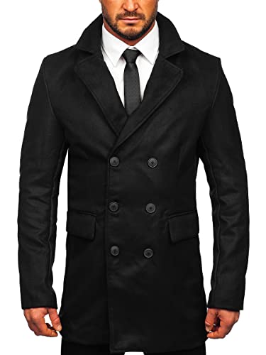 BOLF Herren Mantel Kurzmantel Wintermantel Winter Jacket Business Freizeit Reverskragen Herbst Jacke Mittellang Trenchcoat Outdoor Style 79B3-073 Schwarz M [4D4] von BOLF