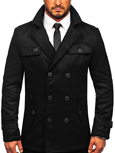 BOLF Herren Mantel Kurzmantel Zweireiher Wintermantel Winterjacke Business Jacket Freizeit Reverskragen Herbst Jacke Mittellang Warm Gefüttert Elegant Style M3142 Schwarz L [4D4] von BOLF