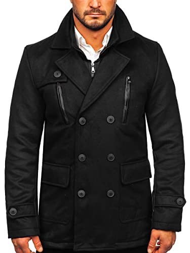 BOLF Herren Mantel Trenchcoat Zweireihiger Reverskragen Herrenmantel Stehkragen Regenmantel Freizeit Jacke Lange Outdoor Style M3143 Schwarz M [4D4] von BOLF