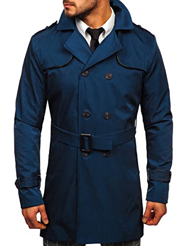 BOLF Herren Mantel Trenchcoat Zweireihiger Reverskragen Herrenmantel mit Gürtel Stehkragen Regenmantel Freizeit Jacke Lange Outdoor Style 0001 Blau(Hell) XXL [4D4] von BOLF