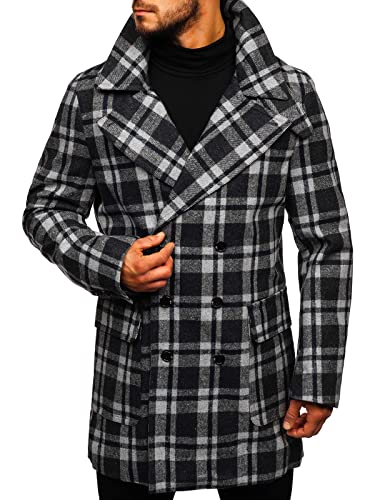 BOLF Herren Mantel Kurzmantel Wintermantel Winter Jacket Business Freizeit Reverskragen Herbst Jacke Mittellang Kariert Warm Gefüttert Elegant Style J.BOYZ 1115 Grau M [4D4] von BOLF