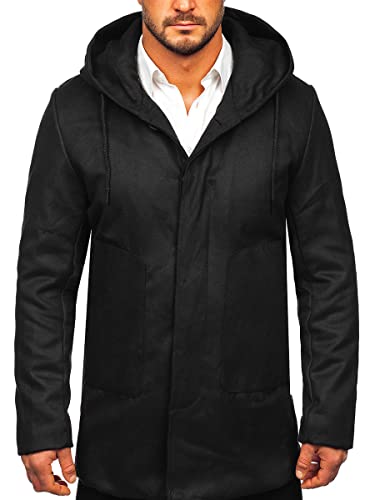 BOLF Herren Mantel Wintermantel mit Kapuze Winter Jacket Business Freizeit Herbst Jacke Mittellang Trenchcoat Outdoor Style 79B3-197 Schwarz L [4D4] von BOLF