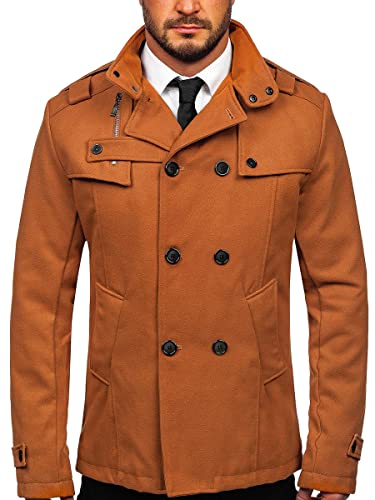 BOLF Herren Mantel Wollmantel Kurzmantel Zweireiher Wintermantel Winterjacke Business Jacket Freizeit Reverskragen Herbst Jacke Mittellang Warm Gefüttert Elegant Style 8857 Camel S [4D4] von BOLF