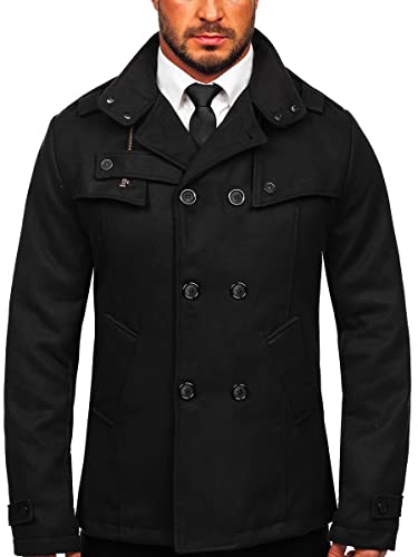 BOLF Herren Mantel Wollmantel Kurzmantel Zweireiher Wintermantel Winterjacke Business Jacket Freizeit Reverskragen Herbst Jacke Mittellang Warm Gefüttert Elegant Style 8857 Schwarz M [4D4] von BOLF