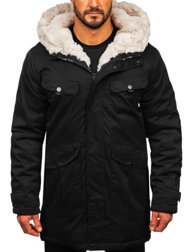 BOLF Herren Parka Jacke Winterjacke Gefüttert mit Kapuze Wintermantel Kapuzenjacke Lang Wärm Winter Herbst Freizeit Outdoor Casual Style 22M318 Schwarz L [4D4] von BOLF