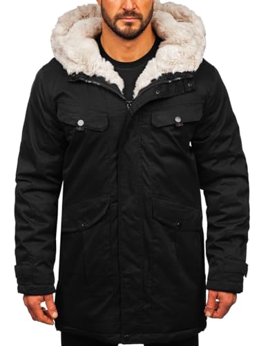 BOLF Herren Parka Jacke Winterjacke Gefüttert mit Kapuze Wintermantel Kapuzenjacke Lang Wärm Winter Herbst Freizeit Outdoor Casual Style 22M318 Schwarz M [4D4] von BOLF