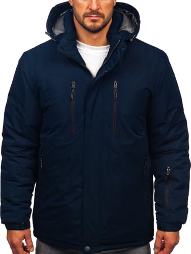 BOLF Herren Parka Jacke Winterjacke Gefüttert mit Kapuze Wintermantel Kapuzenjacke Lang Wärm Winter Herbst Freizeit Outdoor Casual Style 22M320-1 Dunkelblau XXL [4D4] von BOLF