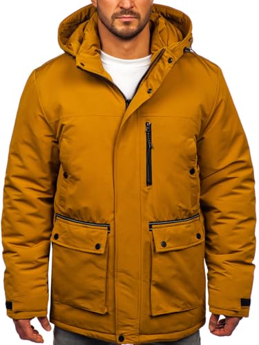 BOLF Herren Parka Jacke Winterjacke Gefüttert mit Kapuze Wintermantel Kapuzenjacke Lang Wärm Winter Herbst Freizeit Outdoor Casual Style 22M323-1 Camel XXL [4D4] von BOLF