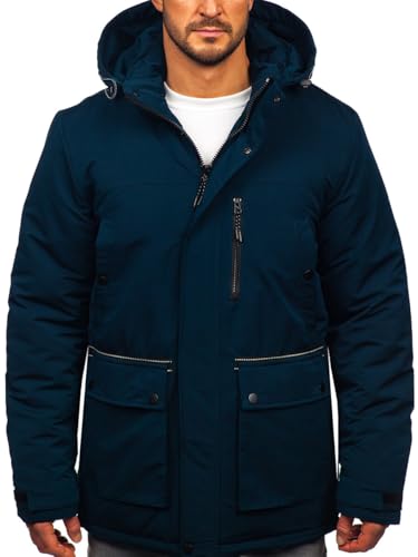 BOLF Herren Parka Jacke Winterjacke Gefüttert mit Kapuze Wintermantel Kapuzenjacke Lang Wärm Winter Herbst Freizeit Outdoor Casual Style 22M323-1 Dunkelblau XXL [4D4] von BOLF