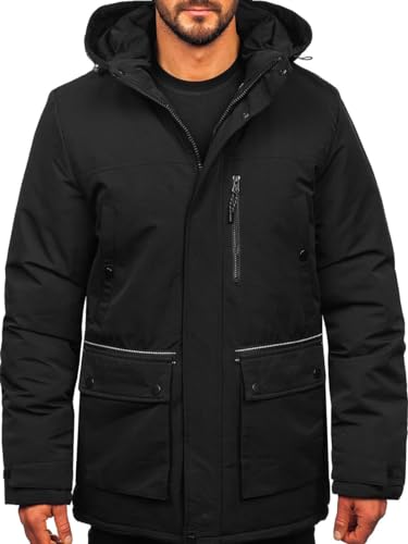 BOLF Herren Parka Jacke Winterjacke Gefüttert mit Kapuze Wintermantel Kapuzenjacke Lang Wärm Winter Herbst Freizeit Outdoor Casual Style 22M323 Schwarz XL [4D4] von BOLF