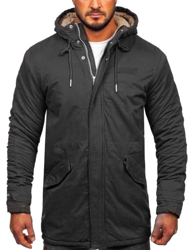 BOLF Herren Parka Jacke Winterjacke Gefüttert mit Kapuze Wintermantel Kapuzenjacke Lang Wärm Winter Herbst Freizeit Outdoor Casual Style EX838A Dunkelgrau M [4D4] von BOLF