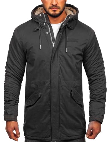 BOLF Herren Parka Jacke Winterjacke Gefüttert mit Kapuze Wintermantel Kapuzenjacke Lang Wärm Winter Herbst Freizeit Outdoor Casual Style EX838A Dunkelgrau S [4D4] von BOLF