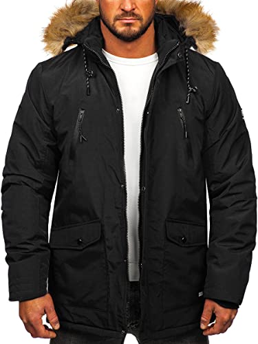 BOLF Herren Parka Jacke Winterjacke Gefüttert mit Kapuze Wintermantel Kapuzenjacke Lang Wärm Winter Herbst Freizeit Outdoor Casual Style WX032 Schwarz L [4D4] von BOLF