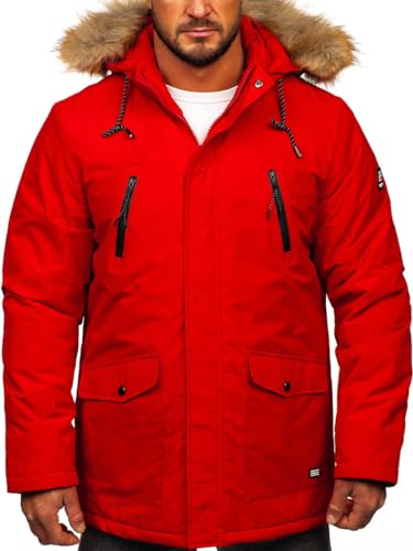 BOLF Herren Parka Jacke Winterjacke Gefüttert mit Kapuze Wintermantel Kapuzenjacke Lang Wärm Winter Herbst Freizeit Outdoor Casual Style WX032A Rot XXL [4D4] von BOLF