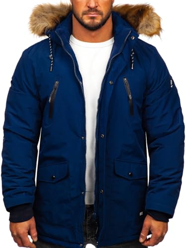 BOLF Herren Parka Jacke Winterjacke Gefüttert mit Kapuze Wintermantel Kapuzenjacke Lang Wärm Winter Herbst Freizeit Outdoor Casual Style WX032C Dunkelblau XL [4D4] von BOLF