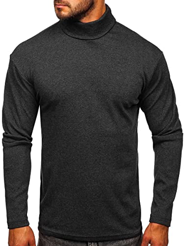 BOLF Herren Rollkragenshirt Rollkragenpullover Sweatshirt Pullover Sweater Pulli Rundhalsausschnitt Langarmshirt Longsleeve Casual Style 145347 Dunkelgrau XXL [5E5] von BOLF