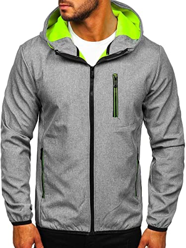 BOLF Herren Softshell Jacke Übergangsjacke Funktionsjacke Windbreaker Regenjacke Sportjacke Trainingsjacke Laufjacke Kapuze Outdoor Sportlicher Stil J.Style KS2195 Dunkelgrau XXL [4D4] von BOLF