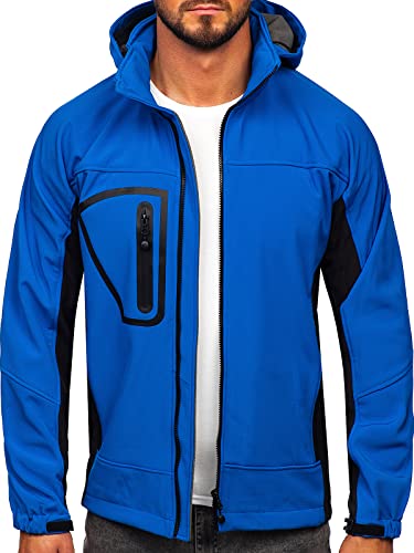 BOLF Herren Softshelljacke Übergangsjacke Regenjacke Funktionsjacke Winddicht Wasserdicht Sportjacke Trekkingjacke Atmungsaktiv Kapuze Freizeit Outdoor FREESTEP T019 Blau L [4D4] von BOLF