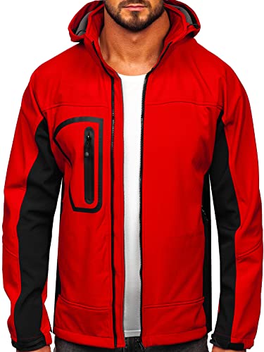 BOLF Herren Softshelljacke Übergangsjacke Regenjacke Funktionsjacke Winddicht Wasserdicht Sportjacke Trekkingjacke Atmungsaktiv Kapuze Freizeit Outdoor FREESTEP T019 Rot L [4D4] von BOLF