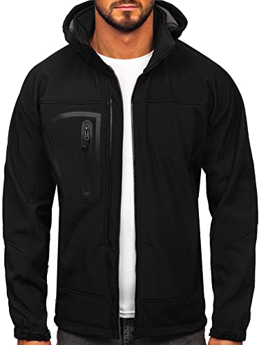 BOLF Herren Softshelljacke Übergangsjacke Regenjacke Funktionsjacke Winddicht Wasserdicht Sportjacke Trekkingjacke Atmungsaktiv Kapuze Freizeit Outdoor FREESTEP T019 Schwarz M [4D4] von BOLF