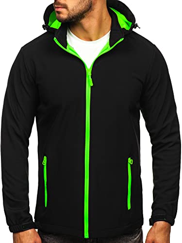 BOLF Herren Softshelljacke Übergangsjacke Regenjacke Funktionsjacke Winddicht Wasserdicht Sportjacke Trekkingjacke Atmungsaktiv Kapuze Freizeit Outdoor J.STYLE HH017 Schwarz-Grün XXL [4D4] von BOLF