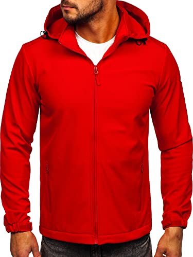 BOLF Herren Softshelljacke Übergangsjacke mit Kapuze Regenjacke Funktionsjacke Winddicht Wasserdicht Sportjacke Trekkingjacke Atmungsaktiv Outdoor Style HH017 Rot M [4D4] von BOLF