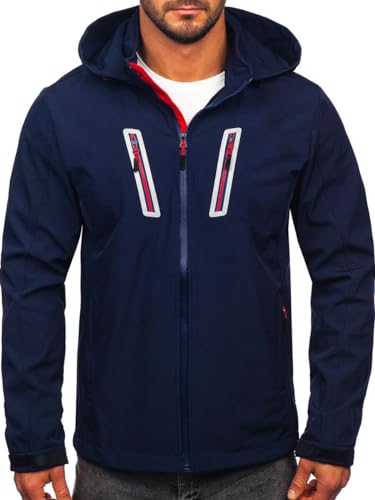 BOLF Herren Softshelljacke Übergangsjacke mit Kapuze Regenjacke Funktionsjacke Winddicht Wasserdicht Sportjacke Trekkingjacke Atmungsaktiv Outdoor Style HSS036 Dunkelblau XXL [4D4] von BOLF