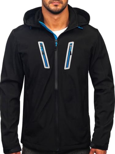 BOLF Herren Softshelljacke Übergangsjacke mit Kapuze Regenjacke Funktionsjacke Winddicht Wasserdicht Sportjacke Trekkingjacke Atmungsaktiv Outdoor Style HSS036 Schwarz L [4D4] von BOLF