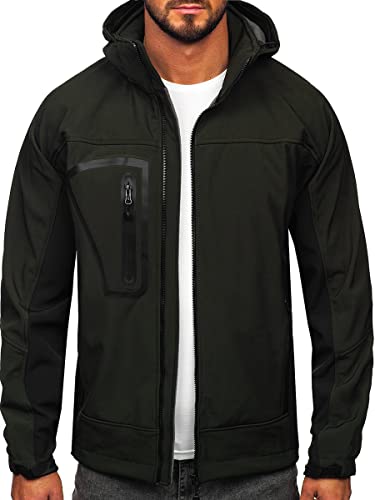 BOLF Herren Softshelljacke mit Kapuze Übergangsjacke Regenjacke Funktionsjacke Sportjacke Trekkingjacke Winddicht Wasserdicht Atmungsaktiv Outdoor T019 Khaki XXL [4D4] von BOLF