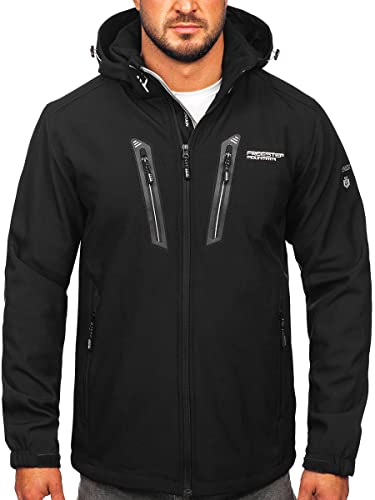 BOLF Herren Softshelljacke Übergangsjacke mit Kapuze Regenjacke Funktionsjacke Winddicht Wasserdicht Sportjacke Trekkingjacke Atmungsaktiv Outdoor Style WX086 Schwarz-Silber M [4D4] von BOLF