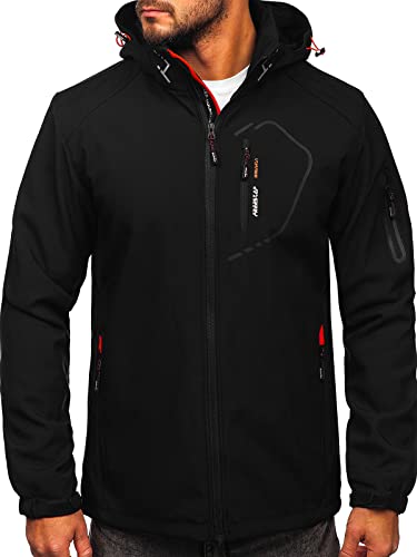 BOLF Herren Softshelljacke Übergangsjacke mit Kapuze Regenjacke Funktionsjacke Winddicht Wasserdicht Sportjacke Trekkingjacke Atmungsaktiv Outdoor Style WX088A Schwarz-Orange M [4D4] von BOLF