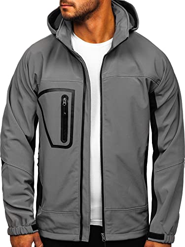 BOLF Herren Softshelljacke mit Kapuze Übergangsjacke Regenjacke Funktionsjacke Sportjacke Trekkingjacke Winddicht Wasserdicht Atmungsaktiv Outdoor T019 Grau M [4D4] von BOLF