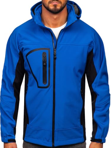 BOLF Herren Softshelljacke mit Kapuze Windbreaker Sportjacke Funktionsjacke Regenjacke Trekkingjacke Wasserdicht Winddicht Atmungsaktiv Outdoor T019A Blau L [4D4] von BOLF