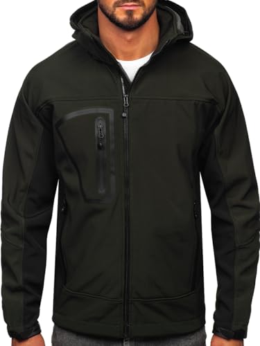 BOLF Herren Softshelljacke mit Kapuze Windbreaker Sportjacke Funktionsjacke Regenjacke Trekkingjacke Wasserdicht Winddicht Atmungsaktiv Outdoor T019A Khaki XXL [4D4] von BOLF
