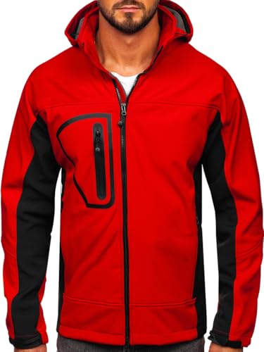 BOLF Herren Softshelljacke mit Kapuze Windbreaker Sportjacke Funktionsjacke Regenjacke Trekkingjacke Wasserdicht Winddicht Atmungsaktiv Outdoor T019A Rot L [4D4] von BOLF