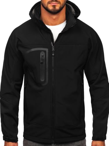 BOLF Herren Softshelljacke mit Kapuze Windbreaker Sportjacke Funktionsjacke Regenjacke Trekkingjacke Wasserdicht Winddicht Atmungsaktiv Outdoor T019A Schwarz XXL [4D4] von BOLF