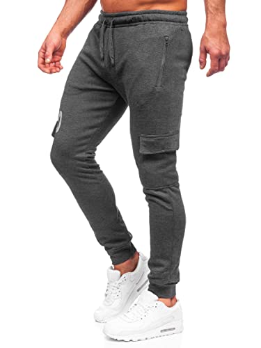 BOLF Herren Sporthose Cargohose Jogginghose Trainingshose Fußballhose Fitnesshose Jogger Sweathose Jogpants Sweatpants Slim Fit Street Style HW2176 Dunkelgrau XL [6F6] von BOLF