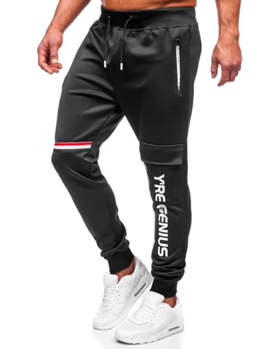 BOLF Herren Sporthose Joggers Printed Sporthose Jogginghose Trainingshose Fitnesshose Cargohose Sweatpants Jogpants Sweatpants Slim Fit Motiv Street Style K10277 Schwarz L [6F6] von BOLF