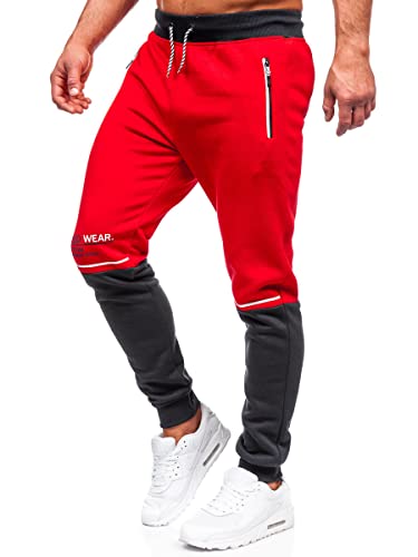 BOLF Herren Sporthose Joggers Printed Sporthose Jogginghose Trainingshose Fitnesshose Fußballhose Sweatpants Jogpants Sweatpants Slim Fit Motiv Street Style AM85 Rot L [6F6] von BOLF