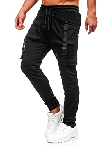 BOLF Herren Sporthose Jogginghose Trainingshose Fitnesshose Cargohose Jogger Sweathose Jogpants Sweatpants Slim Fit Street Style 6584 Schwarz L [6F6] von BOLF