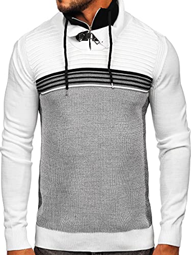 BOLF Herren Sweater Pullover Norweger Feinstrickpullover Winter Wärmer Strick Pulli Stehkragen Classic Outdoor Casual Style 1051 Weiss L [5E5] von BOLF