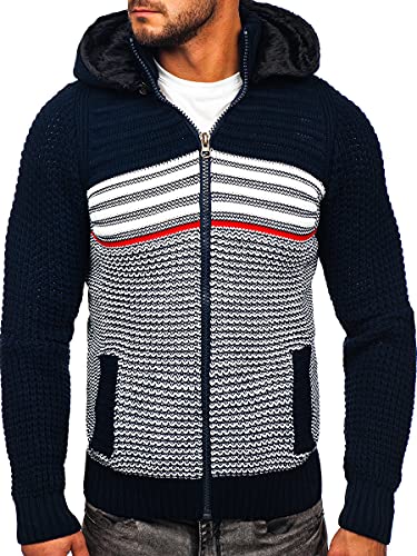 BOLF Herren Sweater Pullover Norweger Feinstrickpullover Winter Wärmer Strick Pulli mit Kapuze Classic Outdoor Casual Style 2048 Dunkelblau L [5E5] von BOLF