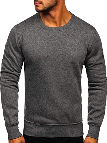 BOLF Herren Sweatshirt Pullover Sweater Pulli Langarmshirt Longsleeve Freizeit Sport Fitness Outdoor Basic Casual Style 2001 Anthrazit L [1A1] von BOLF