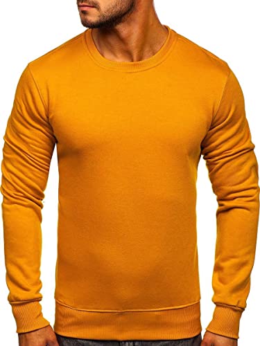 BOLF Herren Sweatshirt Pullover Sweater Pulli ohne Kapuze Langarmshirt Rundhalsausschnitt Farbvarianten Crew Neck Longsleeve Classic Fitness Basic Sport J.Style 2001 Camel M [1A1] von BOLF